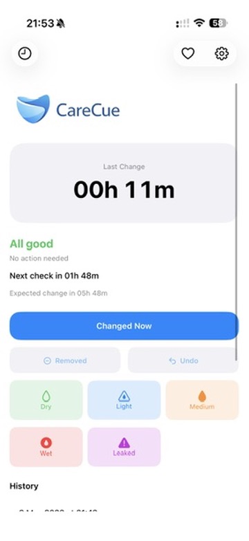 CueCare home screen in light mode