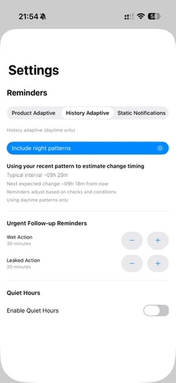 CueCare history adaptive settings
